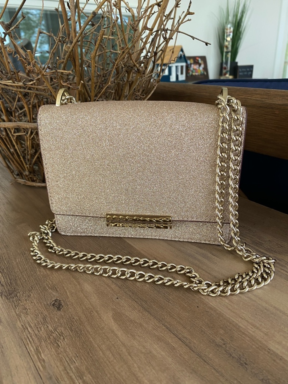 kate spade Rose Gold Glitter Chain Crossbody Bag